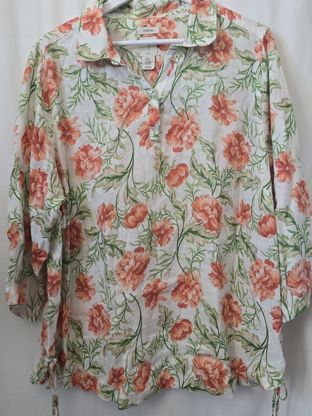 Joie Coral Floral Linen-Blend V-Neck Tunic Top 2X Plus
